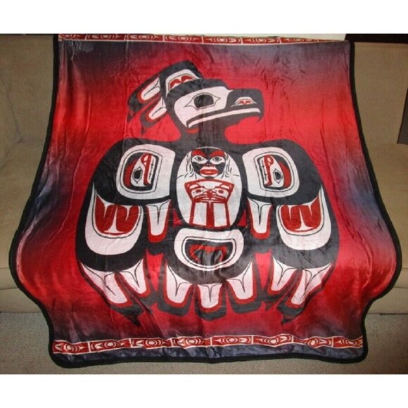 New Native Thunderbird Sherpa Plush Throw Gift Blanket SOFT American Indian Red - Picture 2 of 5